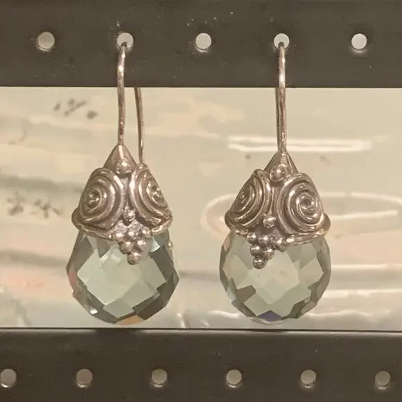 Sajen Earrings Sterling Silver & Light Blue Aquamarine Briolette Drop Fishhooks - Picture 3 of 8